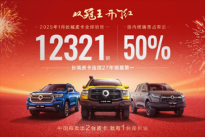 国内、出口销量双冠王 长城皮卡1月全球销售12321辆